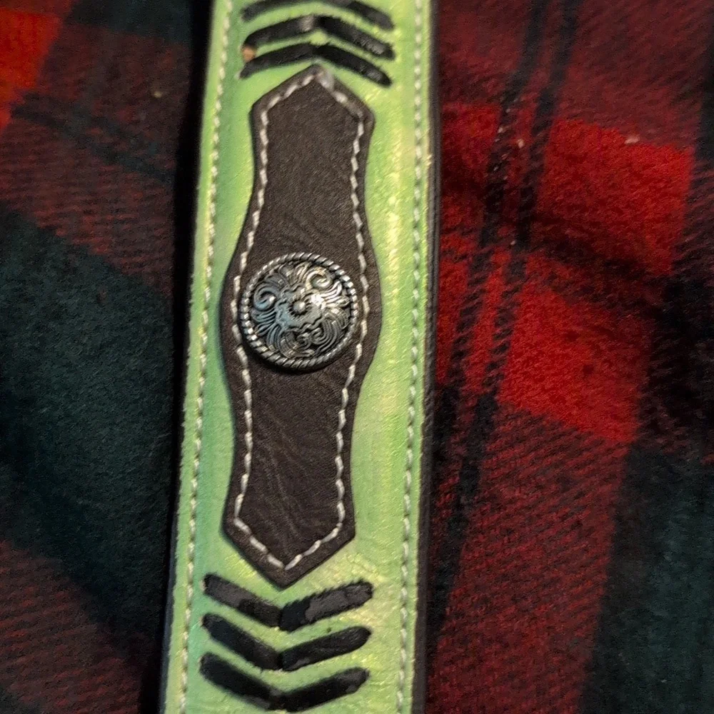 DBL Barrel Belt Girls Size 22 Brown and Lime Green‎ Belt Cowgirl NWT Flawed